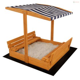   Zárható fa homokozó padokkal és tetővel Baby Mix 120x120 cm