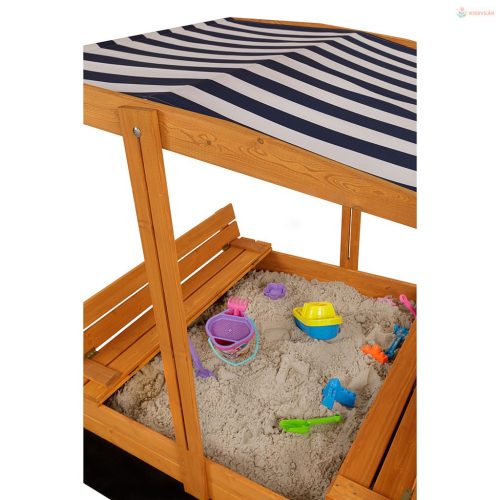 Zárható fa homokozó padokkal és tetővel Baby Mix 120x120 cm