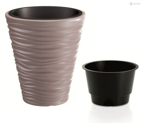 Prosperplast SAND virágcserép betéttel, 34,5 cm, mocca