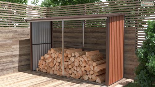G21 WOH 682 tüzifa tároló - 302 x 119 cm, barna