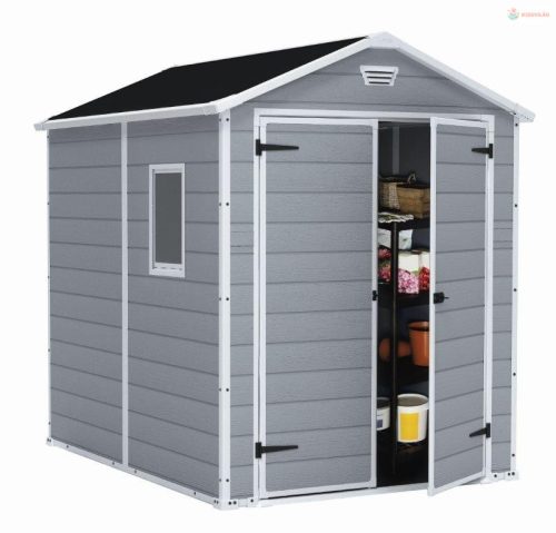 Keter MANOR 6 x 8 DD kerti tároló szürke / fehér, padlóval