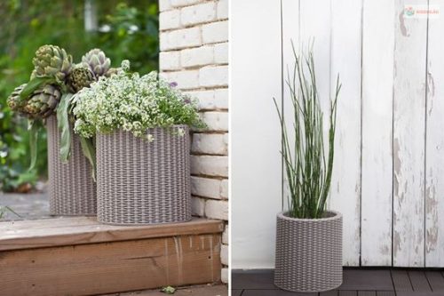 Keter Cylinder L virágcserép Silver Grey