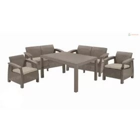   Kerti bútor Keter Corfu Fiesta szett két kétszemélyes kanapé + két fotel + asztal, cappuccino szín