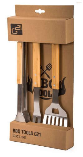 Grillezőeszközök G21 készlet, 3 darabos, fa nyéllel