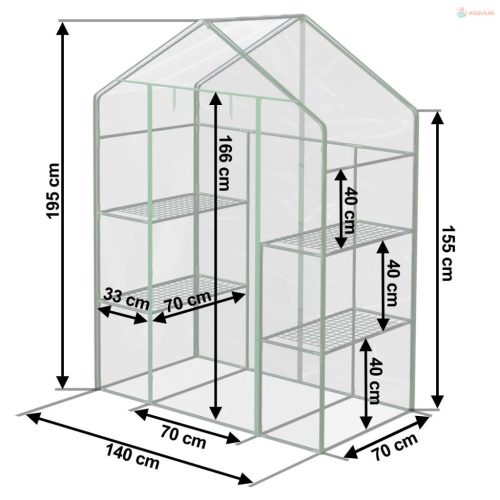 Üvegház két polccal 140 x 71 x 195 cm Plonos 4922