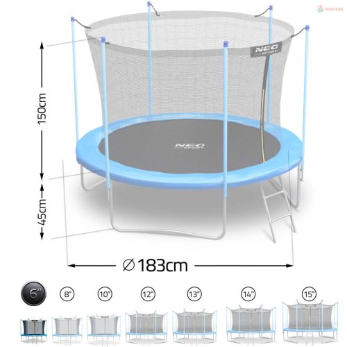 Kerti trambulin 6ft/183cm belső védőhálóval és létrával Neo-Sport