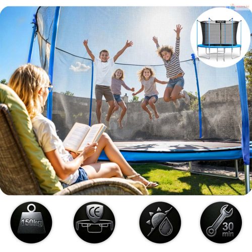 Kerti trambulin 10FT/312 cm belső védőhálóval és létrával Neo-Sport – kék