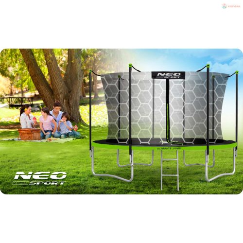 Kerti trambulin 12FT/374 cm belső védőhálóval és létrával Neo-Sport – kék