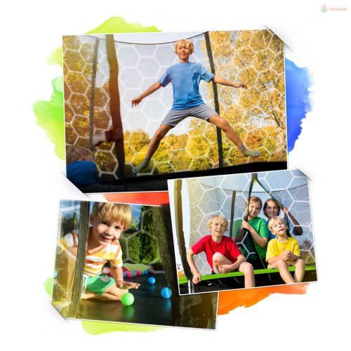 Kerti trambulin 12FT/374 cm belső védőhálóval és létrával Neo-Sport – kék