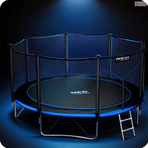 Kerti trambulin 12FT/374 cm külső védőhálóval és létrával Neo-Sport – rózsaszín