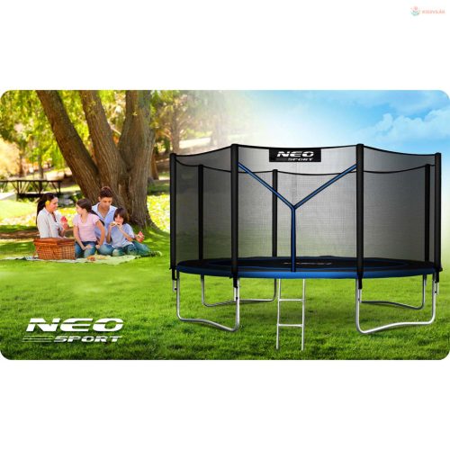 Kerti trambulin 12FT/374 cm külső védőhálóval és létrával Neo-Sport – rózsaszín