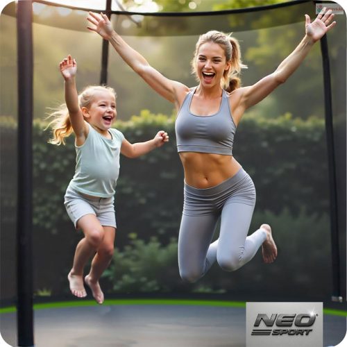 Kerti trambulin 12FT/374 cm külső védőhálóval és létrával Neo-Sport – zöld