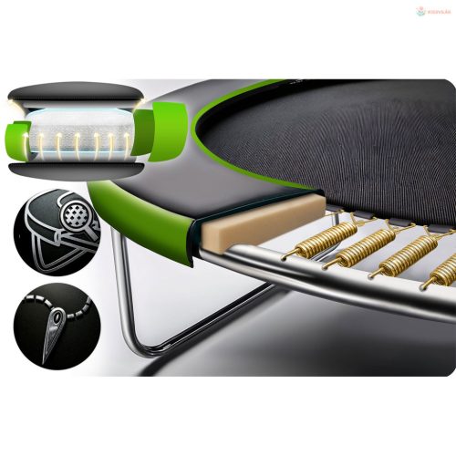 Kerti trambulin 12FT/374 cm külső védőhálóval és létrával Neo-Sport – zöld