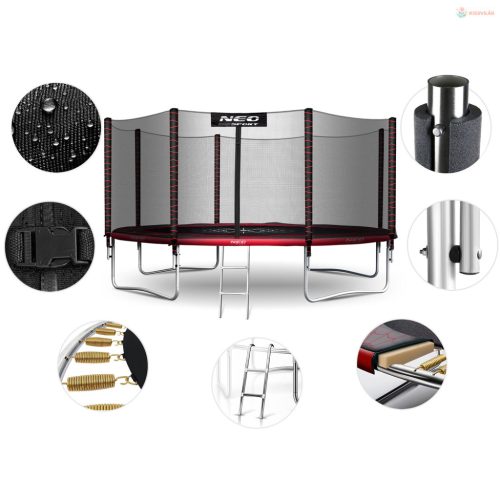 Kerti trambulin 12FT/374 cm külső védőhálóval és létrával Neo-Sport – kék