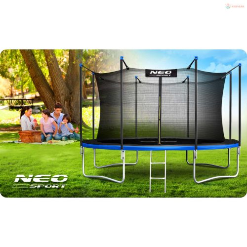 Kerti trambulin 13FT/404 cm belső védőhálóval és létrával Neo-Sport – kék
