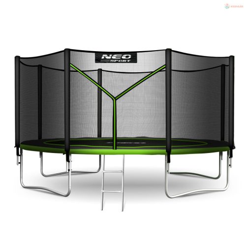 Kerti trambulin 13FT/404 cm külső védőhálóval és létrával Neo-Sport – zöld