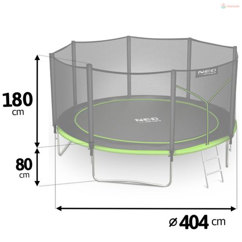 Kerti trambulin 13FT/404 cm külső védőhálóval és létrával Neo-Sport – zöld