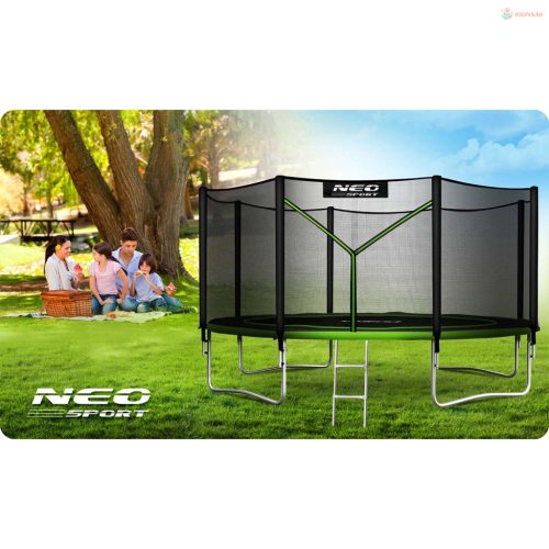 Kerti trambulin 13FT/404 cm külső védőhálóval és létrával Neo-Sport – zöld