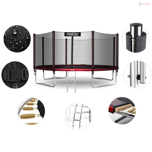 Kerti trambulin 13FT/404 cm külső védőhálóval és létrával Neo-Sport – kék