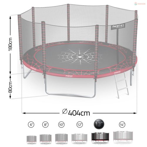 Kerti trambulin 13FT/404 cm külső védőhálóval és létrával Neo-Sport – kék