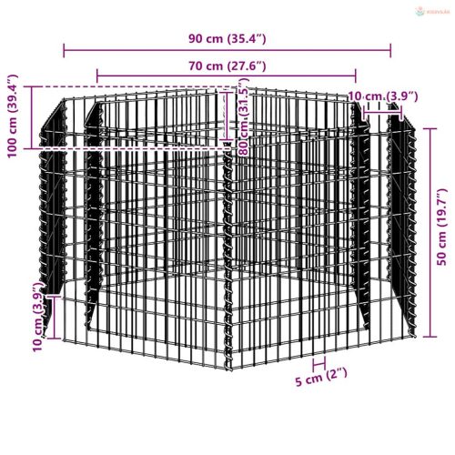Hatszögletű gabion magaságyás 100 x 90 x 50 cm