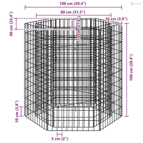 Hatszögletű gabion magaságyás 100 x 90 x 100 cm
