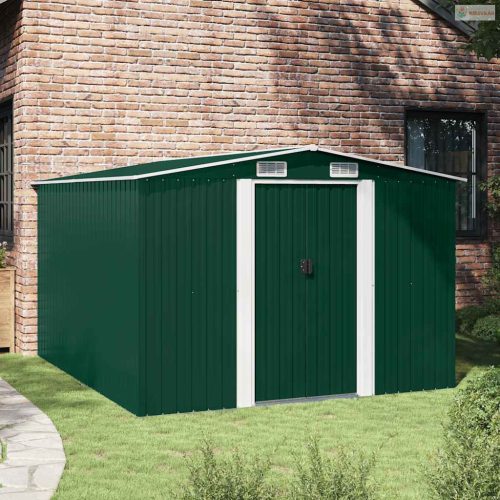 Zöld fém kerti fészer 257 x 298 x 178 cm