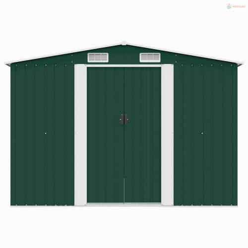 Zöld fém kerti fészer 257 x 298 x 178 cm