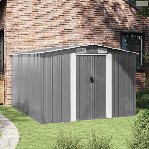 Szürke fém kerti fészer 257 x 298 x 178 cm