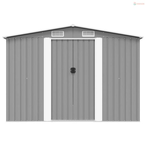 Szürke fém kerti fészer 257 x 298 x 178 cm