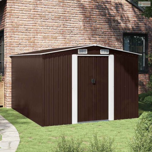 Barna fém kerti fészer 257 x 298 x 178 cm