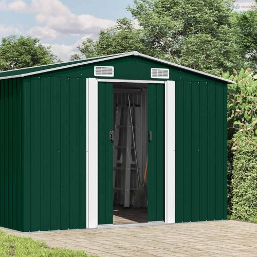 Zöld fém kerti fészer 257 x 392 x 181 cm