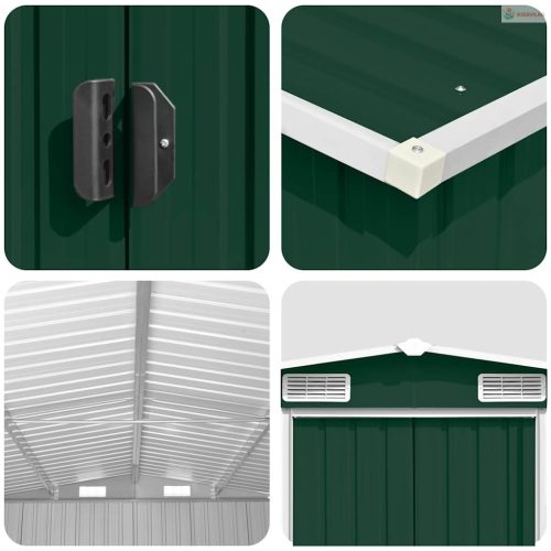 Zöld fém kerti fészer 257 x 392 x 181 cm