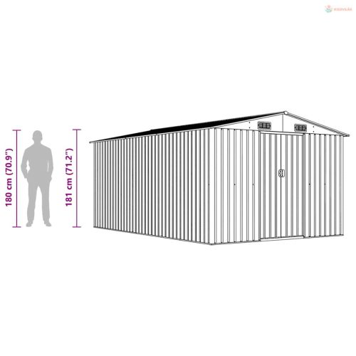 Zöld fém kerti fészer 257 x 392 x 181 cm