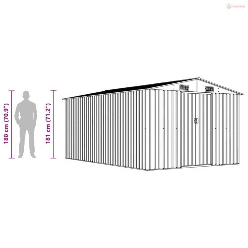 Antracitszürke fém kerti fészer 257 x 392 x 181 cm