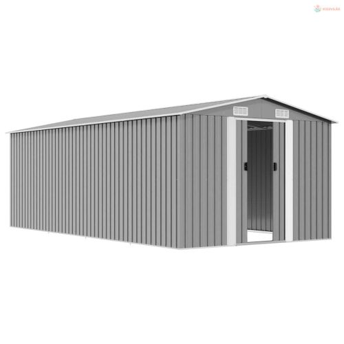 Szürke fém kerti fészer 257 x 489 x 181 cm