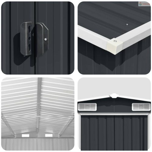 Antracitszürke fém kerti fészer 257 x 489 x 181 cm