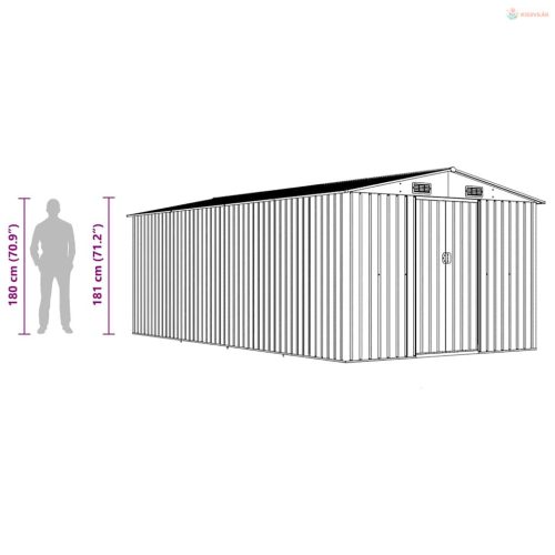 Antracitszürke fém kerti fészer 257 x 489 x 181 cm