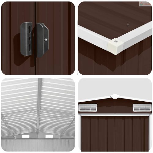 Barna fém kerti fészer 257 x 489 x 181 cm