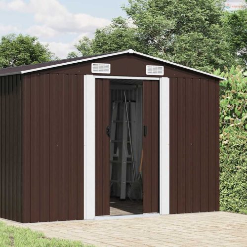 Barna fém kerti fészer 257 x 580 x 181 cm