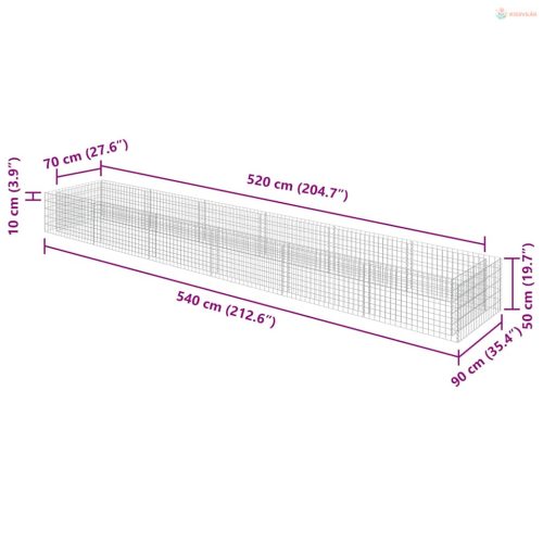 Horganyzott acél gabion magaságyás 540 x 90 x 50 cm