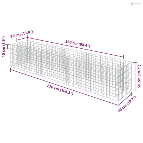 Horganyzott acél gabion magaságyás 270 x 50 x 50 cm
