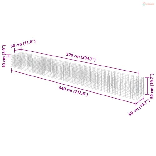 Horganyzott acél gabion magaságyás 540 x 50 x 50 cm