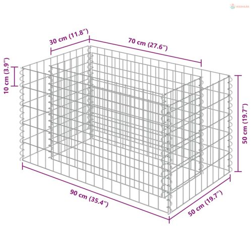 Horganyzott acél gabion magaságyás 90 x 50 x 50 cm