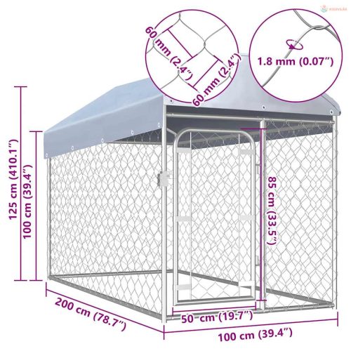 Kültéri kutyakennel tetővel 200 x 100 x 125 cm