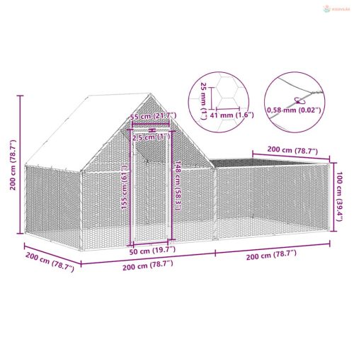 Horganyzott acél tyúkól 4 x 2 x 2 m