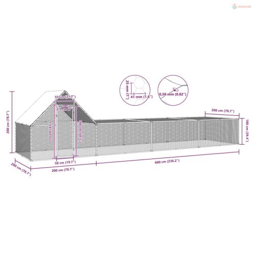 Horganyzott acél tyúkól 8 x 2 x 2 m