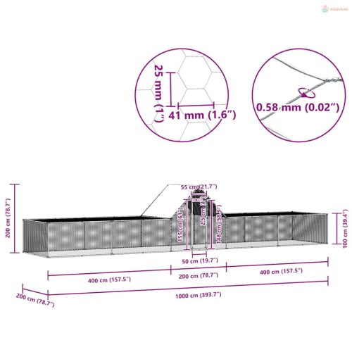 Horganyzott acél tyúkól 10 x 2 x 2 m