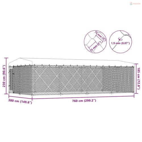 Kültéri kutyakennel tetővel 7,6 x 3,8 x 2,3 m