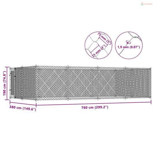 Kültéri kutyakennel 7,6 x 3,8 x 1,9 m
